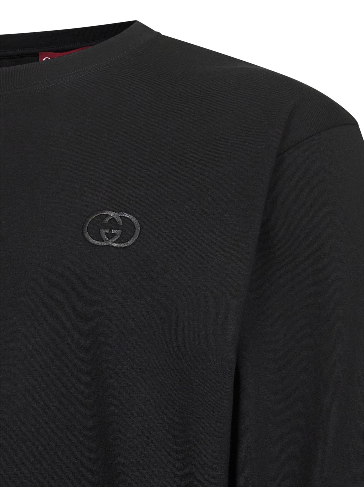 T-shirt a maniche lunghe in jersey nero con ricamo