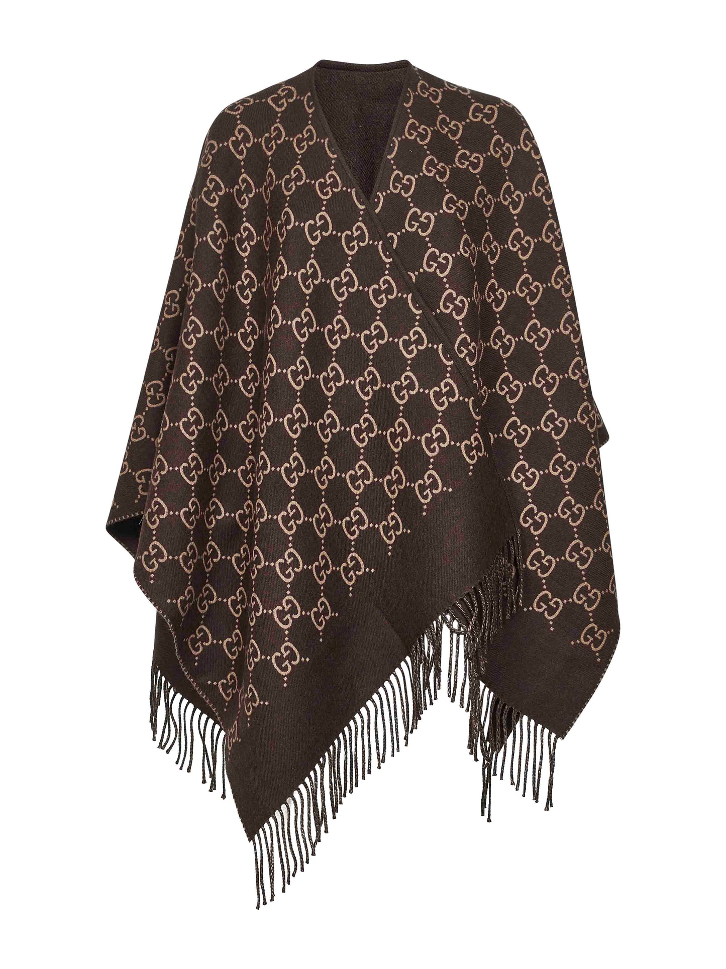 Brown GG wool jacquard cape