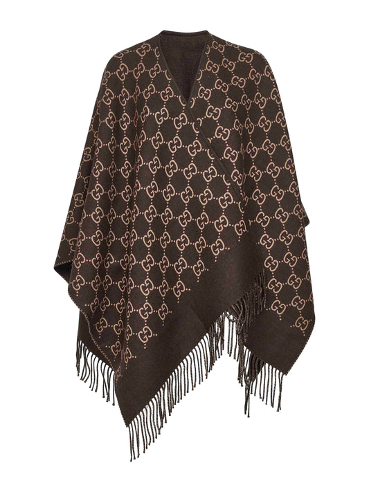 Brown GG wool jacquard cape
