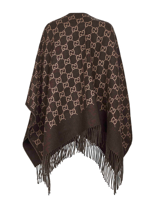 Brown GG wool jacquard cape