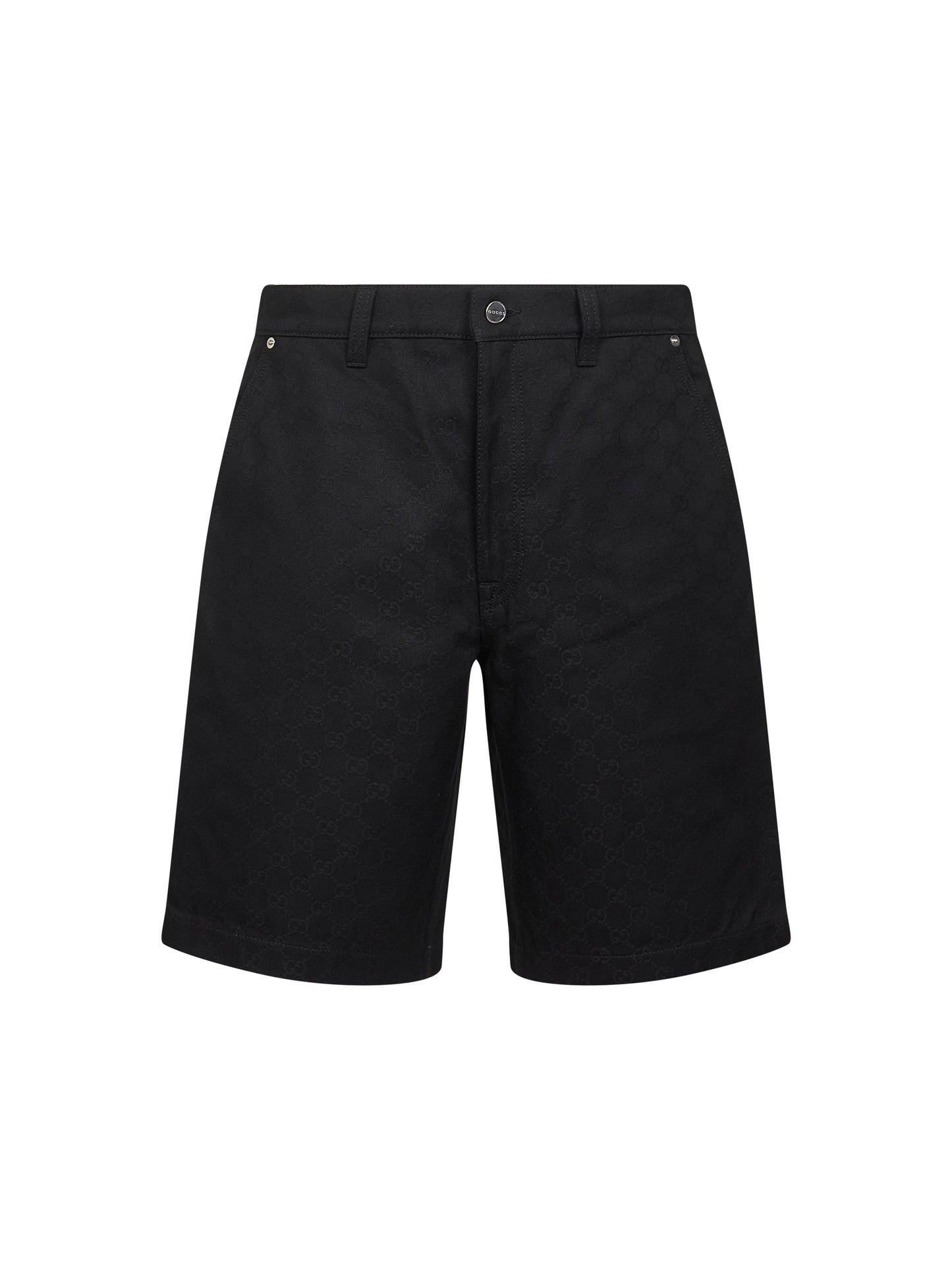 Shorts in denim di cotone GG jacquard nero