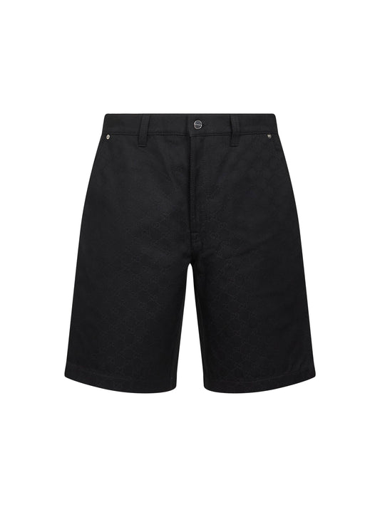 Shorts in denim di cotone GG jacquard nero