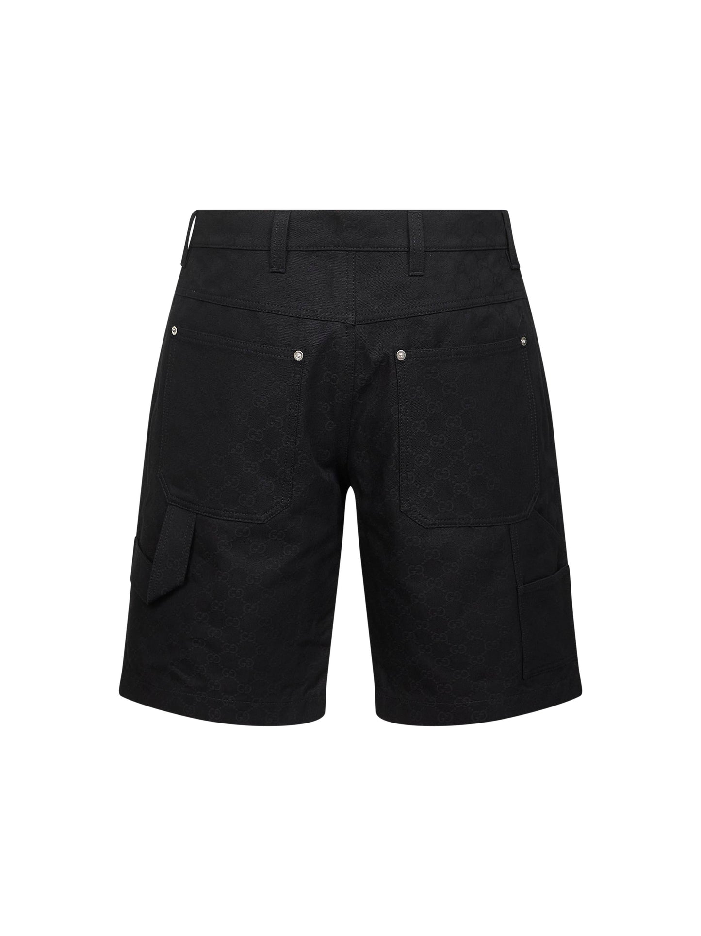 Shorts in denim di cotone GG jacquard nero