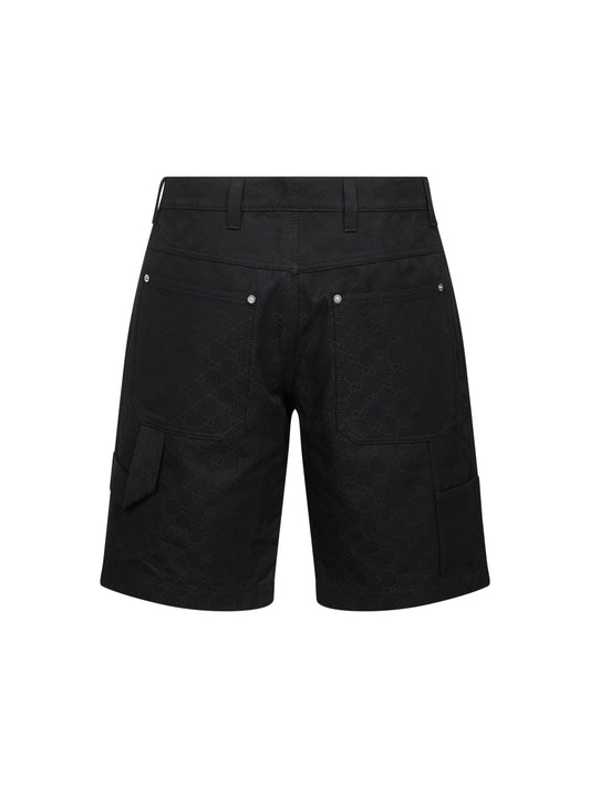 Shorts in denim di cotone GG jacquard nero