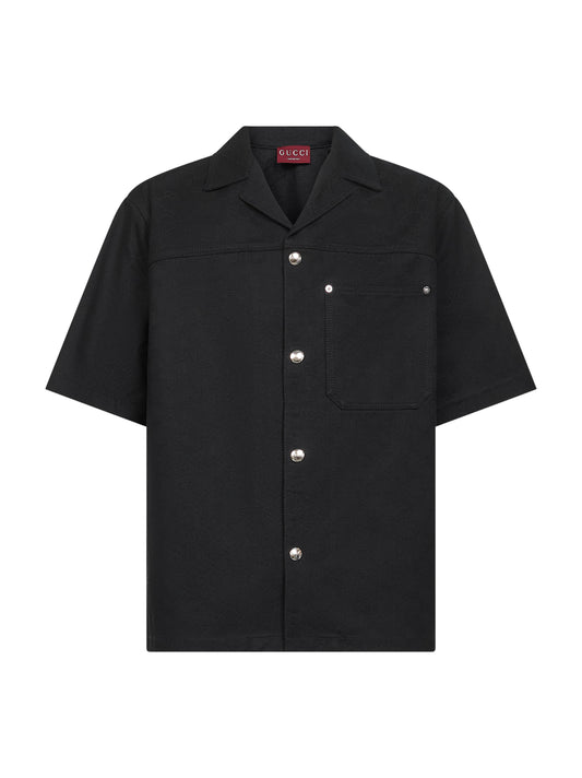 Camicia in denim di cotone GG jacquard nero
