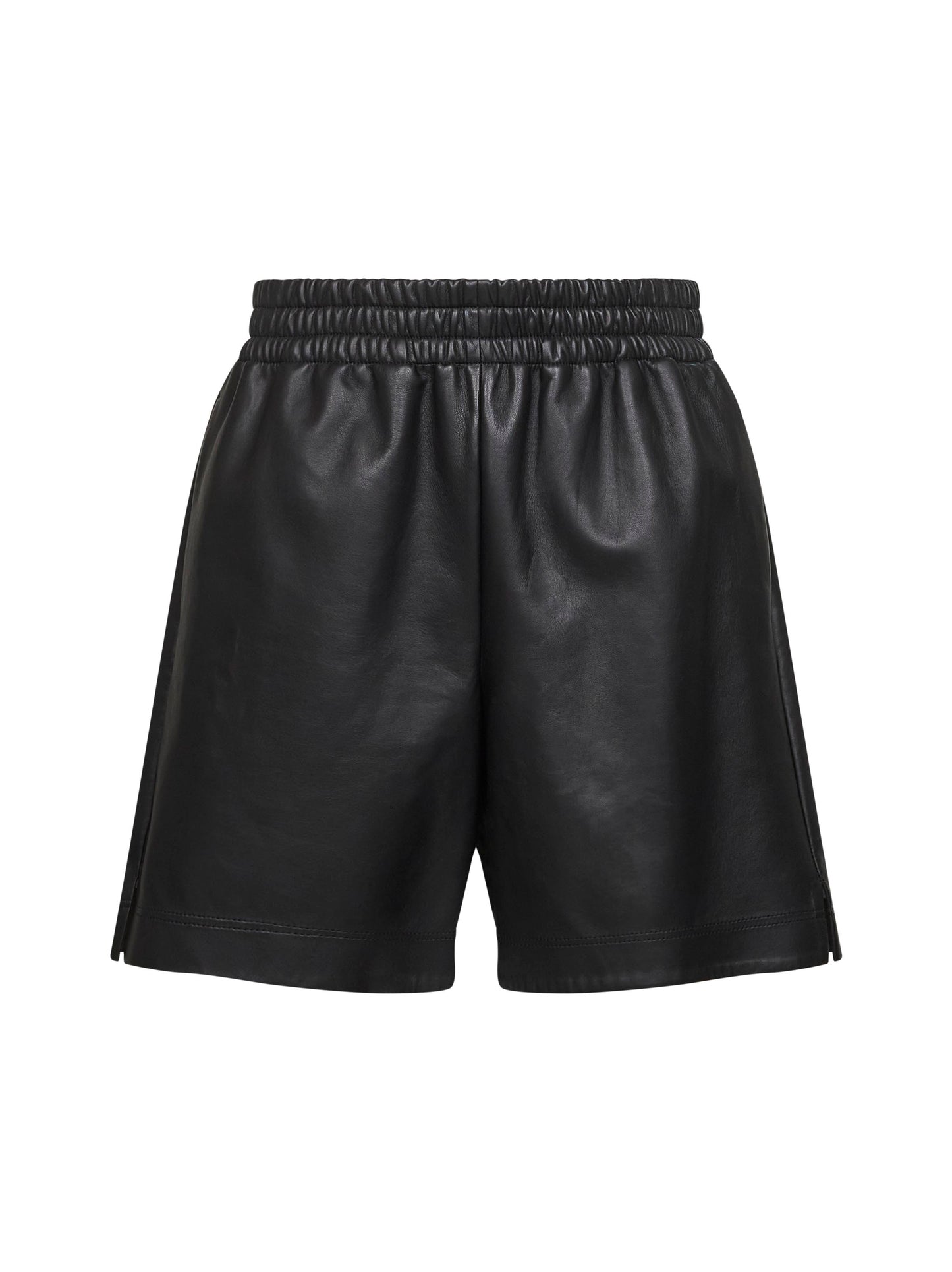 Black lambskin Bermuda shorts