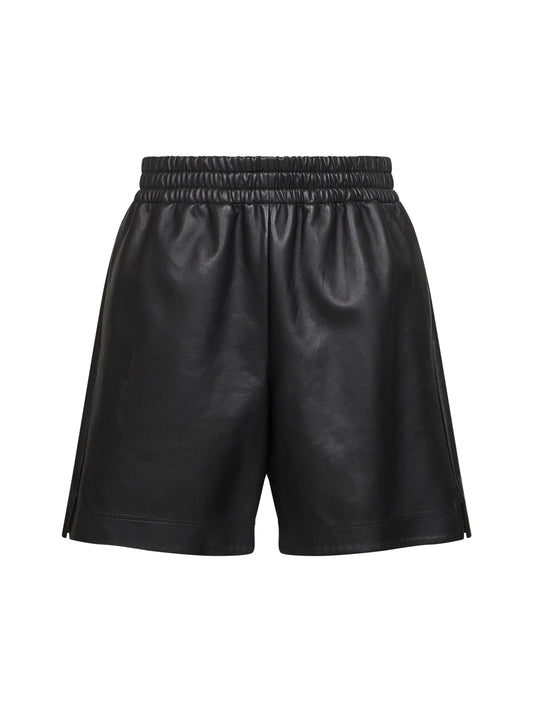 Black lambskin Bermuda shorts