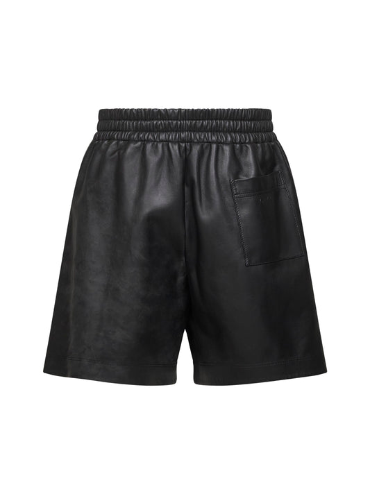 Black lambskin Bermuda shorts
