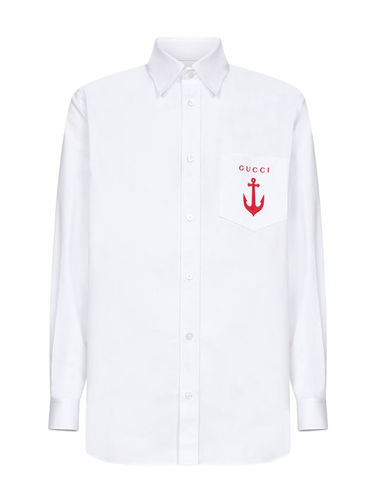 Camicia in popeline di cotone bianco con ricamo