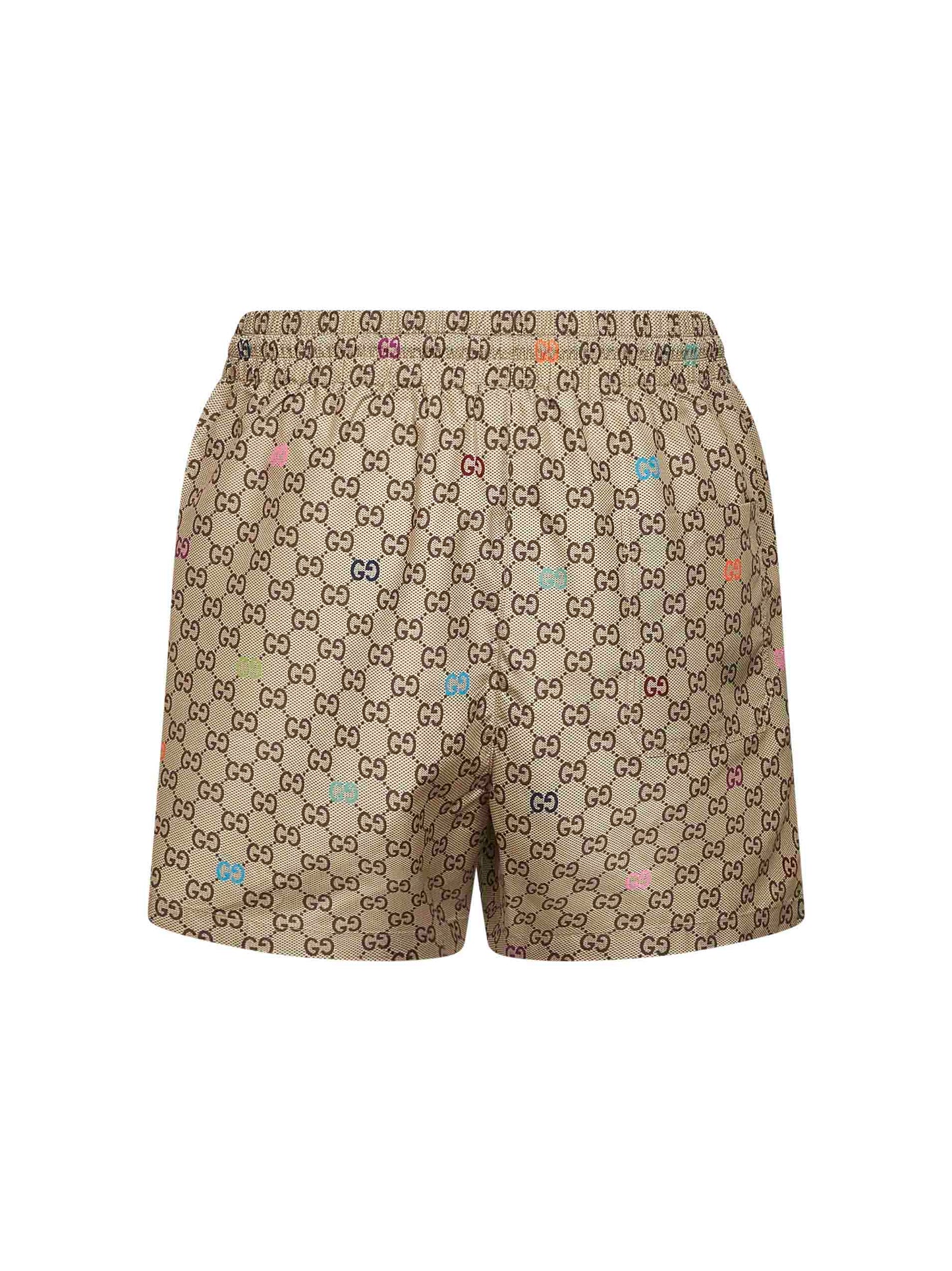 Shorts da mare in popeline tecnico stampato beige