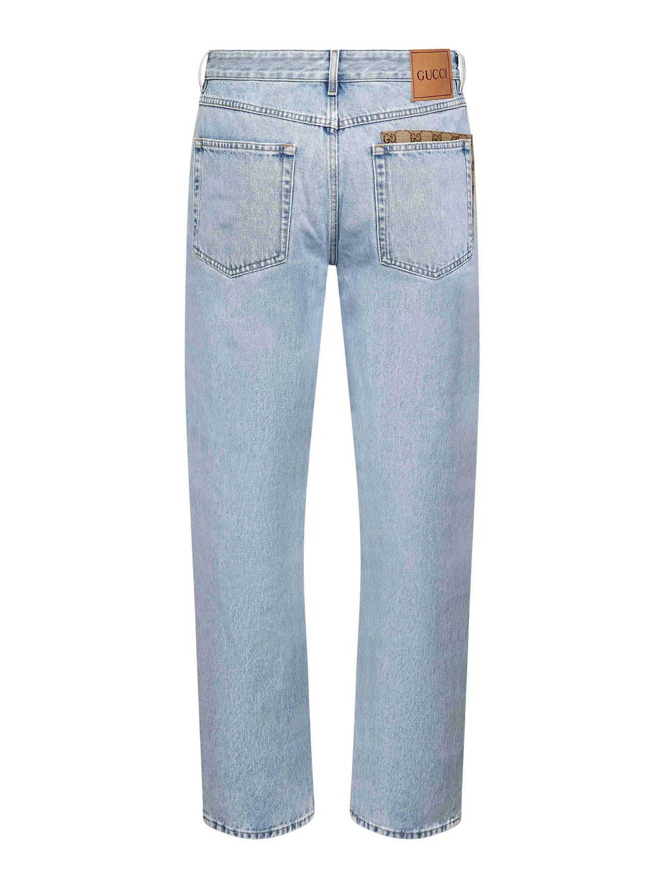 Jeans in denim délavé azzurro con inserto GG