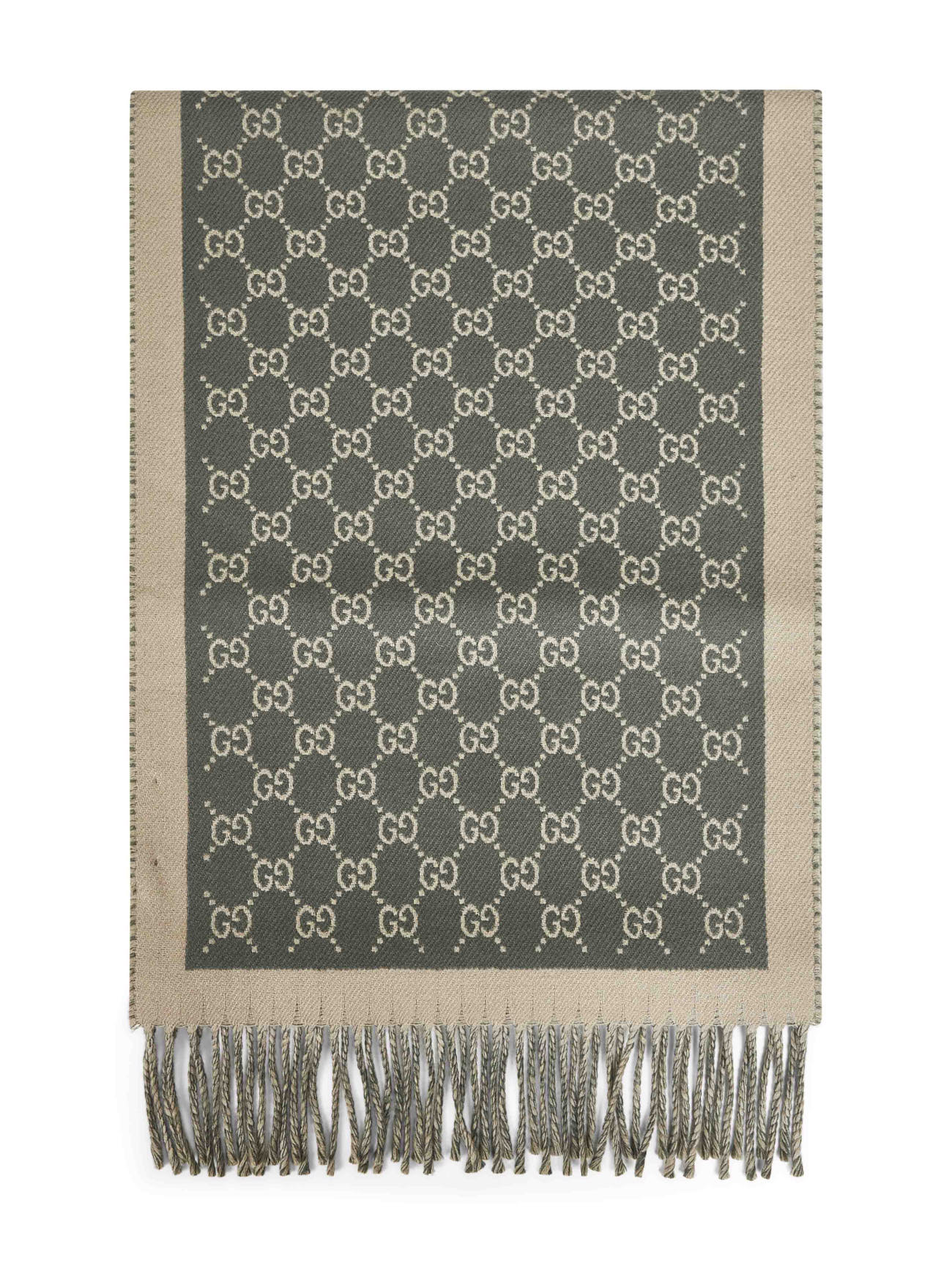 Sciarpa in lana GG verde e beige