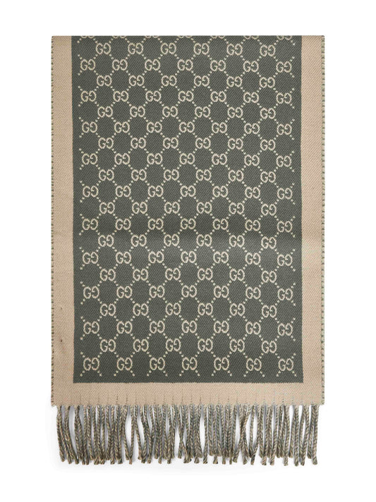 Green and beige GG wool scarf