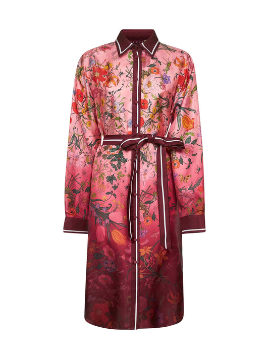 Printed silk twill shirt dress