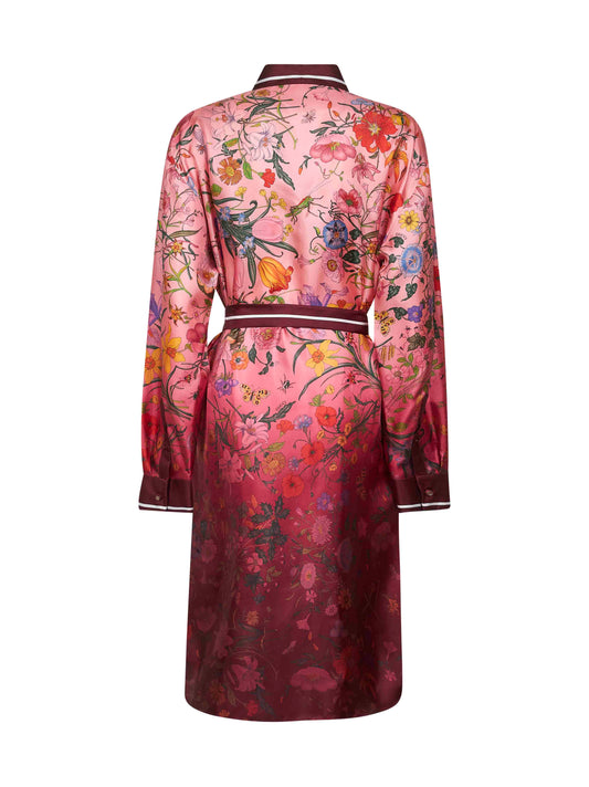 Printed silk twill shirt dress