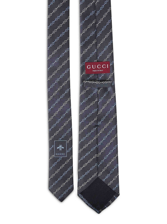 Blue Horsebit silk jacquard tie