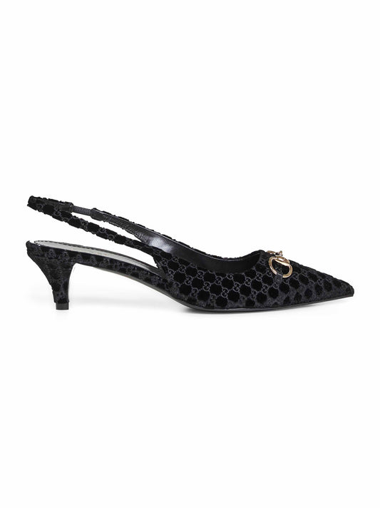 Décolleté slingback in vellutto GG nero con Morsetto