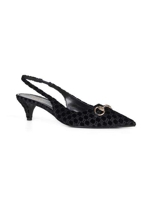 Décolleté slingback in vellutto GG nero con Morsetto