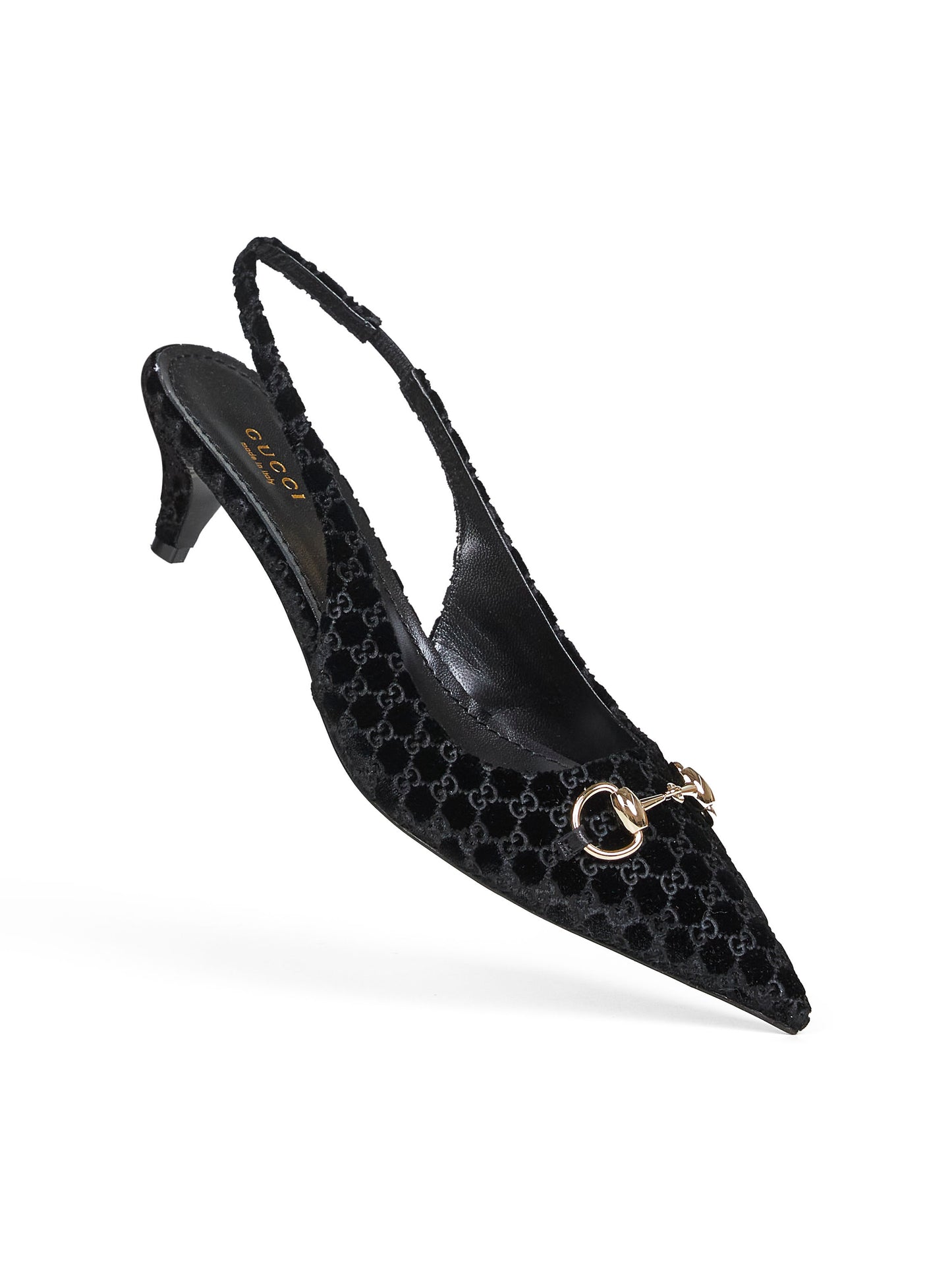 Décolleté slingback in vellutto GG nero con Morsetto