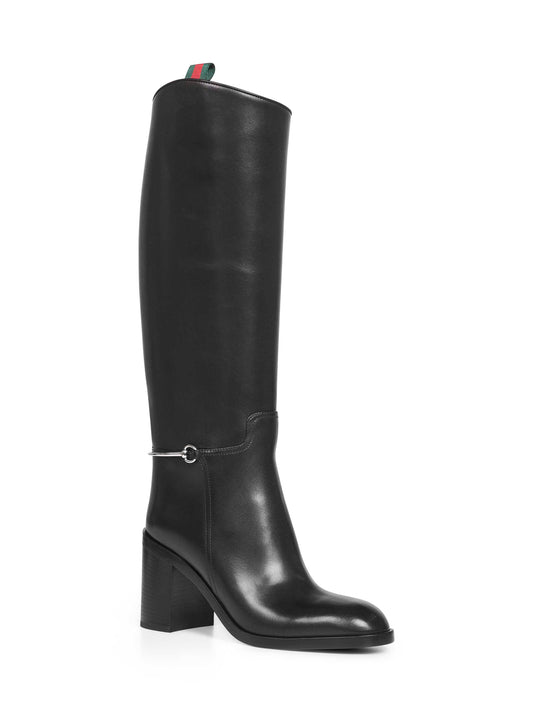 Stivali in pelle liscia nera con Morsetto slim