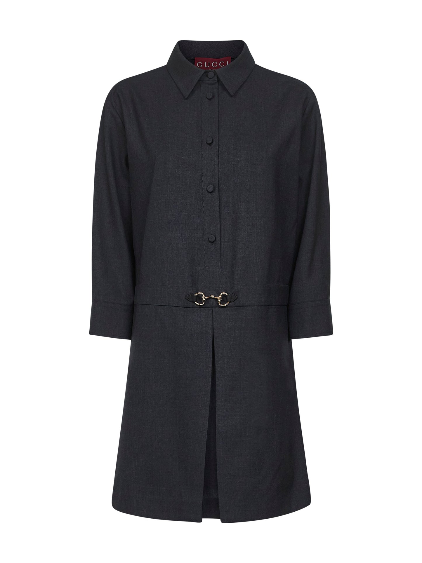 Gray wool shirt dress with Horsebit