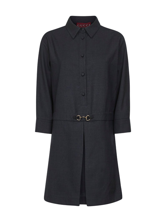 Gray wool shirt dress with Horsebit