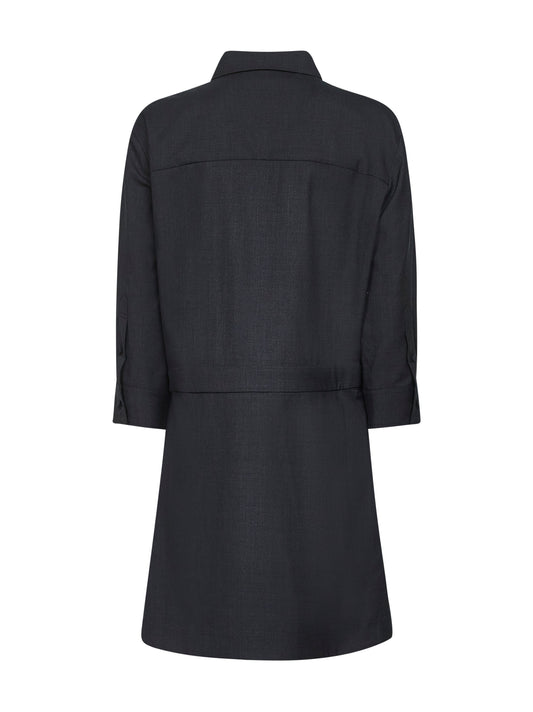 Gray wool shirt dress with Horsebit