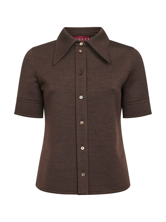 Camicia a maniche corte in jersey double marrone