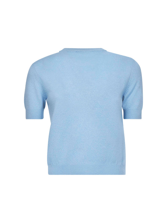 Top in lana azzurra con intarsio
