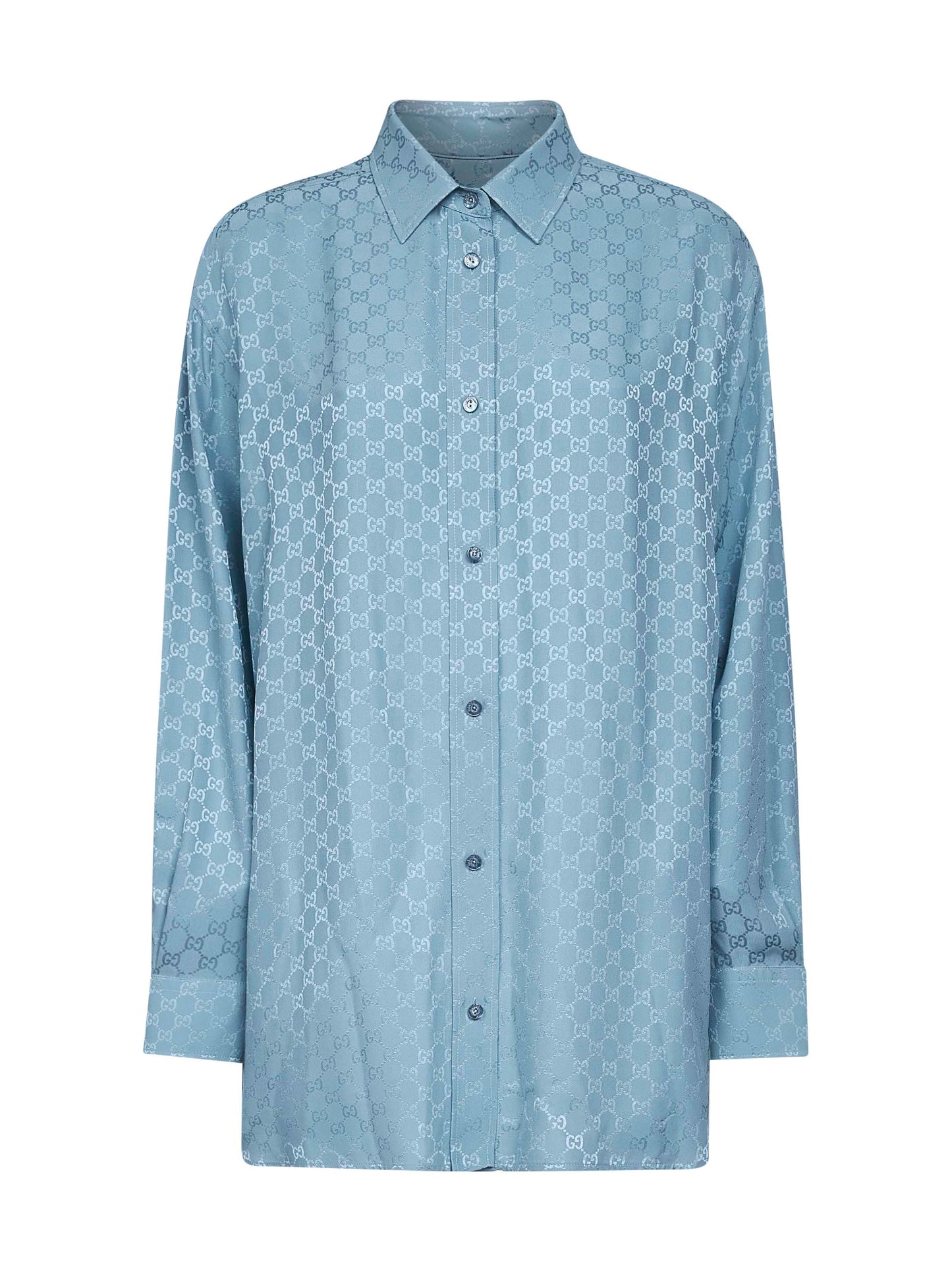 Camicia oversize in seta jacquard GG celeste