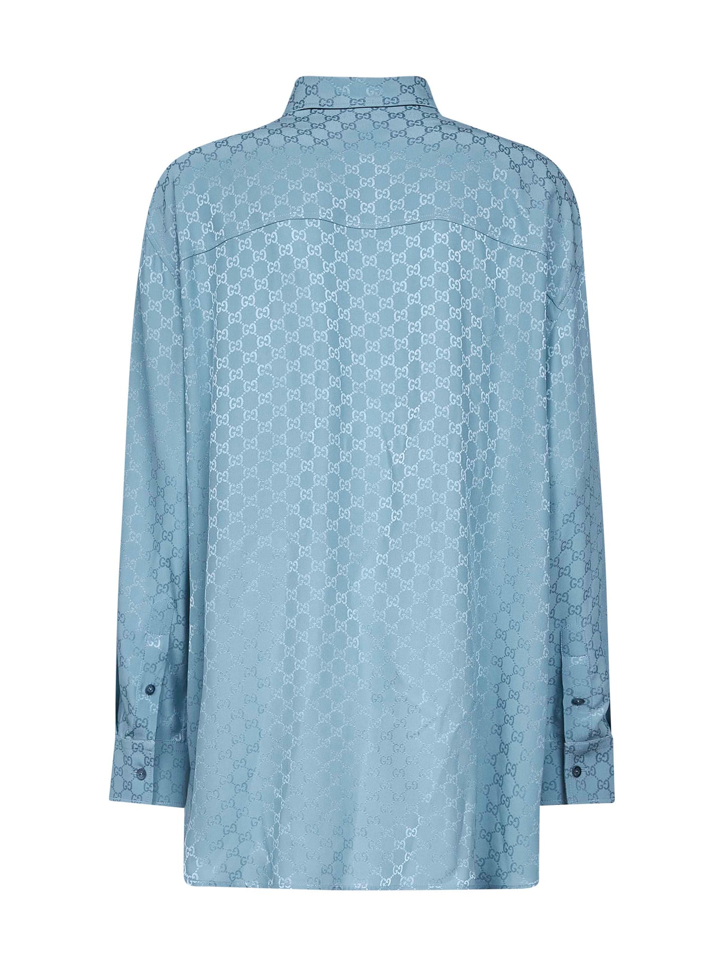 Camicia oversize in seta jacquard GG celeste