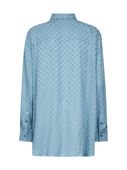 Light blue GG jacquard silk oversized shirt