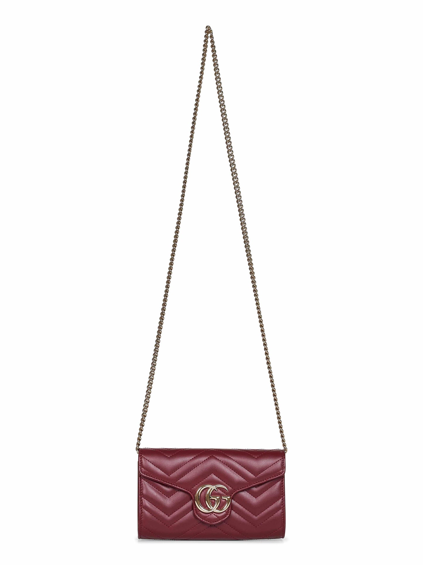 Burgundy GG Marmont wallet on chain