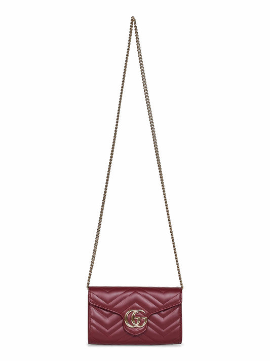Burgundy GG Marmont wallet on chain
