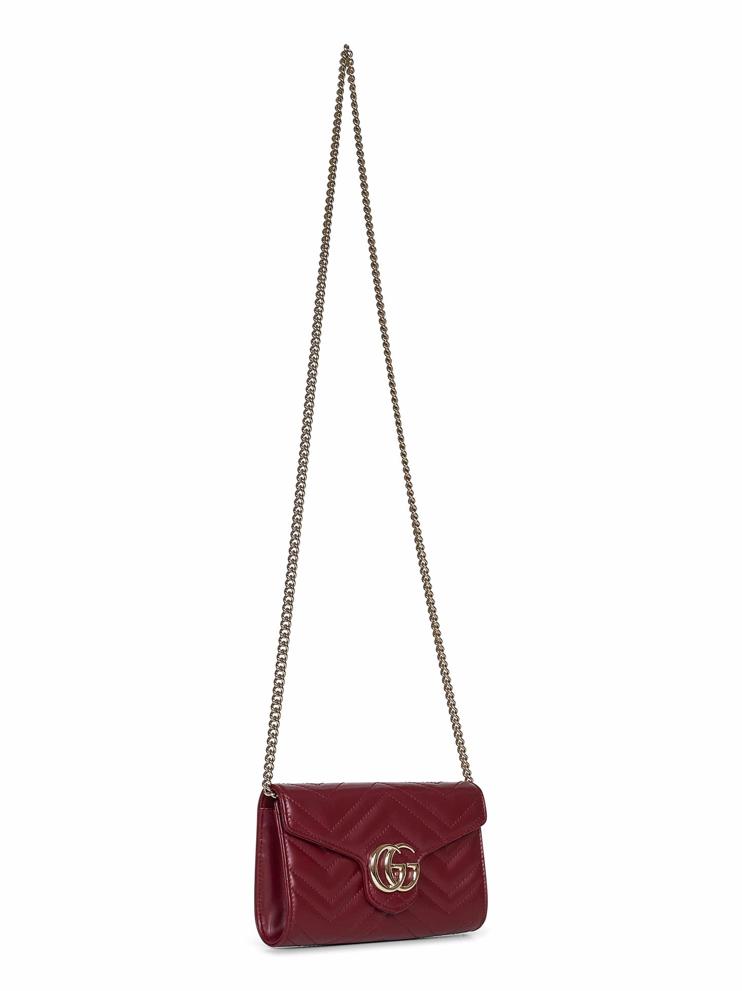 Burgundy GG Marmont wallet on chain