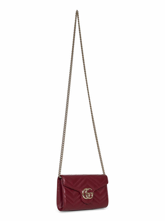 Burgundy GG Marmont wallet on chain