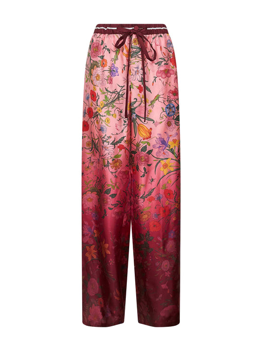 Printed silk twill trousers