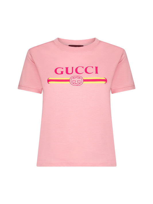 Pink cotton jersey printed T-shirt