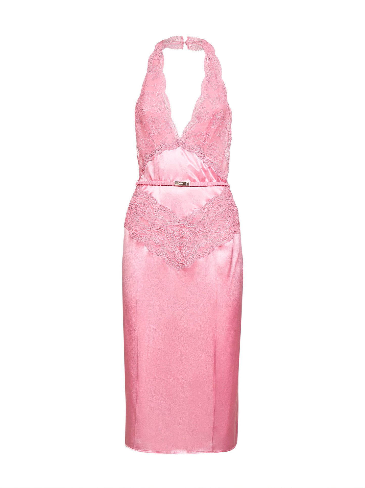 Abito midi in raso di seta rosa