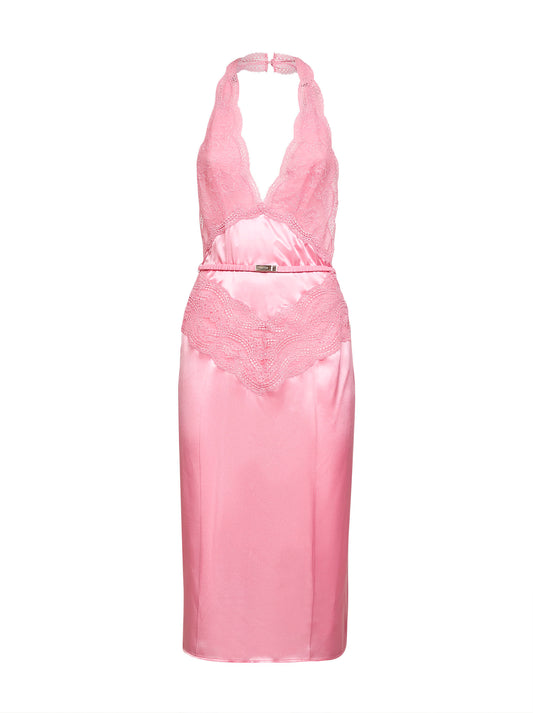 Abito midi in raso di seta rosa