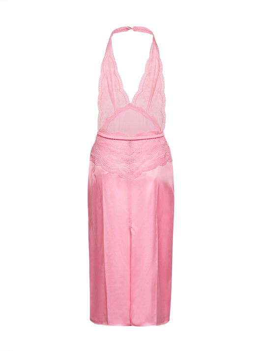 Abito midi in raso di seta rosa