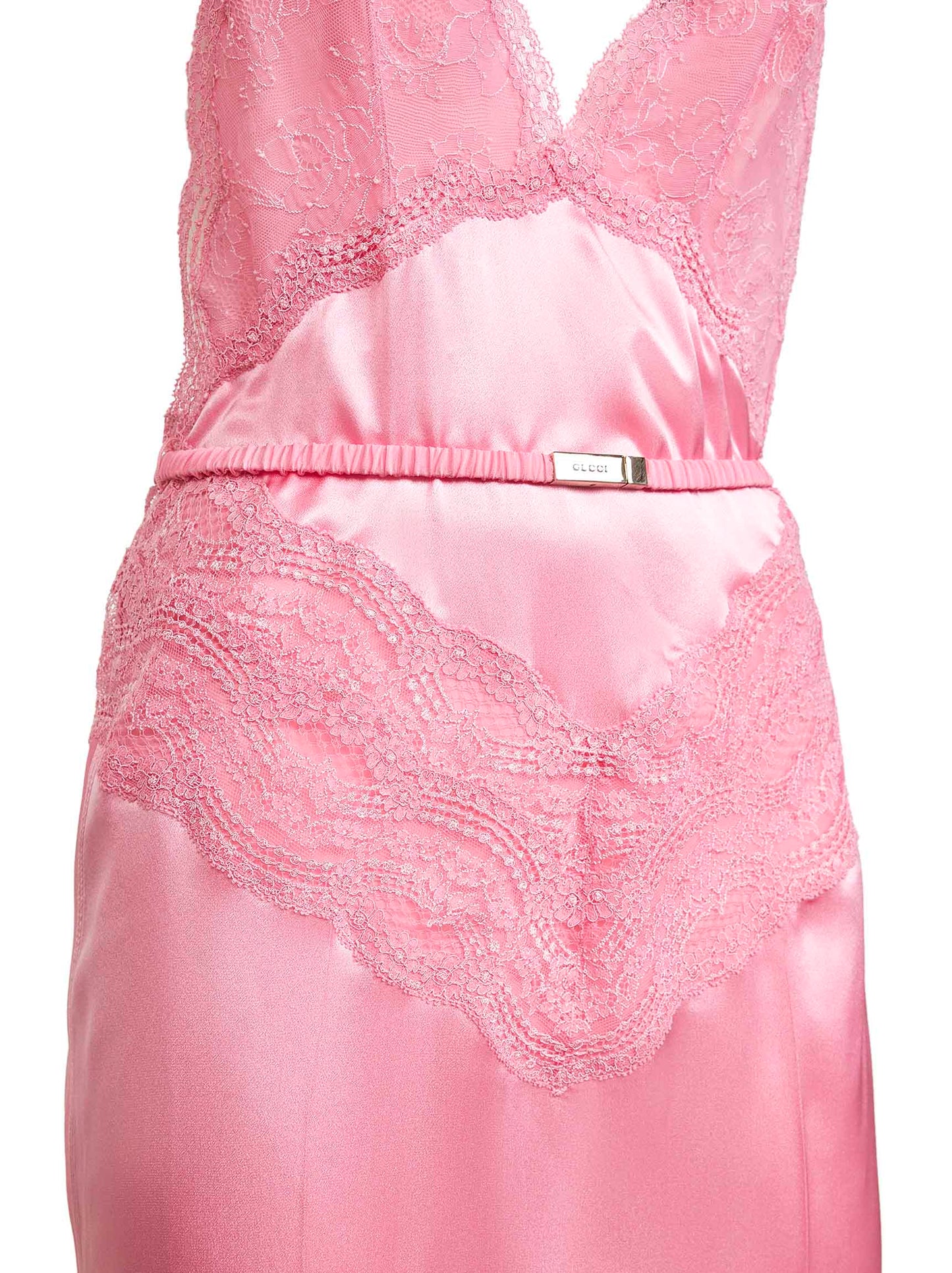 Abito midi in raso di seta rosa