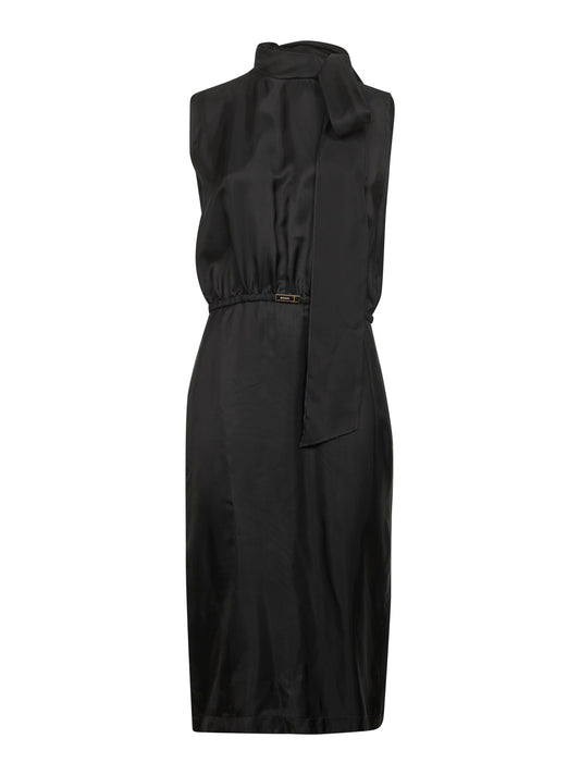 Abito midi in twill fluido di viscosa nero