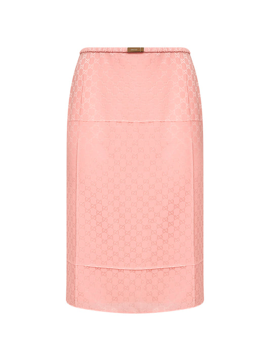 Pink GG jacquard silk midi skirt