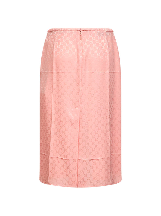 Pink GG jacquard silk midi skirt