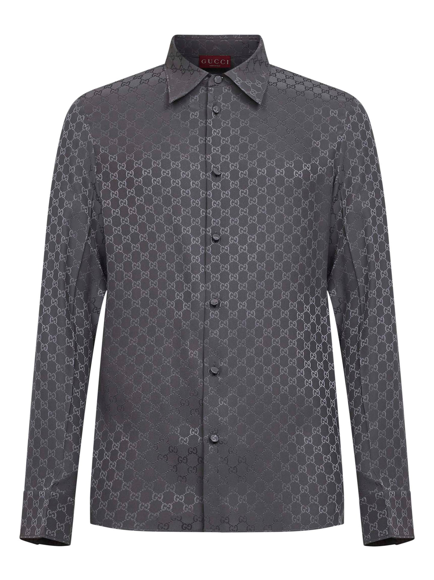 Camicia aderente in seta GG jacquard grigia