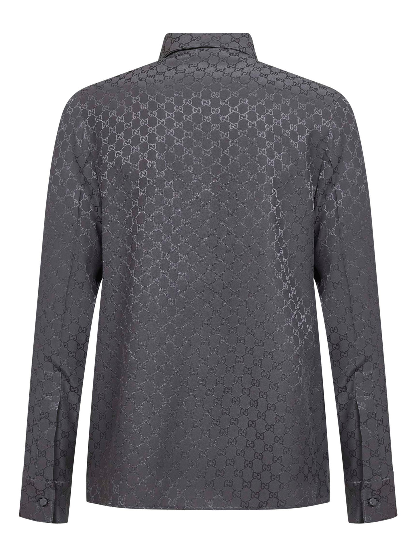 Camicia aderente in seta GG jacquard grigia