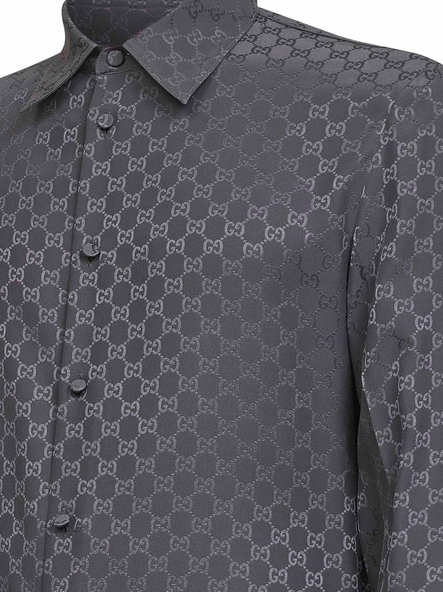 Camicia aderente in seta GG jacquard grigia
