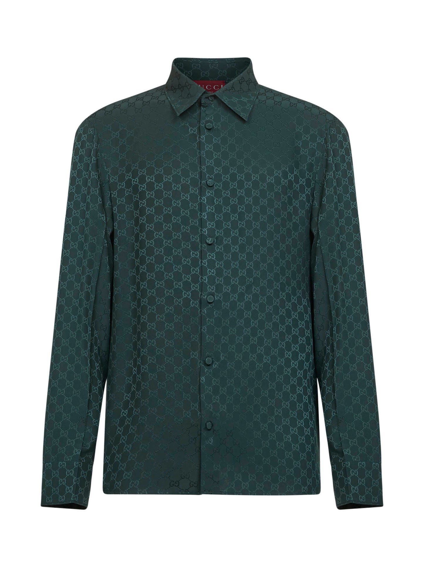 Camicia aderente in seta GG jacquard verde