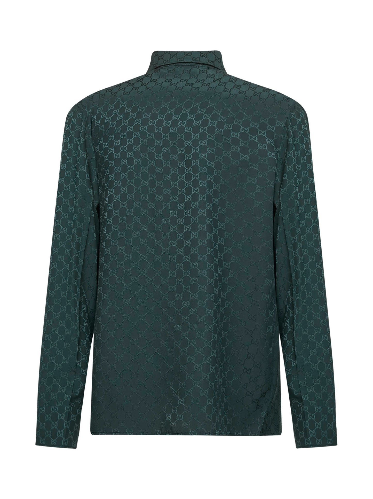Camicia aderente in seta GG jacquard verde